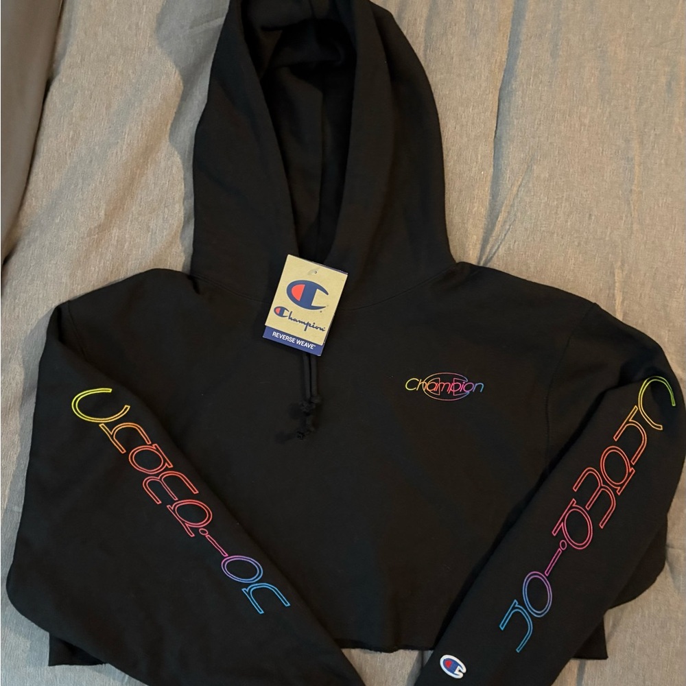 Champion Black Hoodie with Multicolor Logo